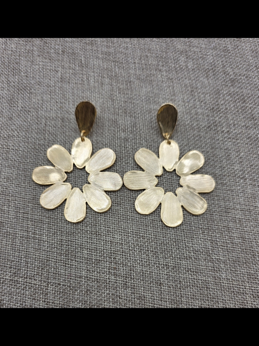Brushed Gold Floral Hoop Drop Earrings for Women